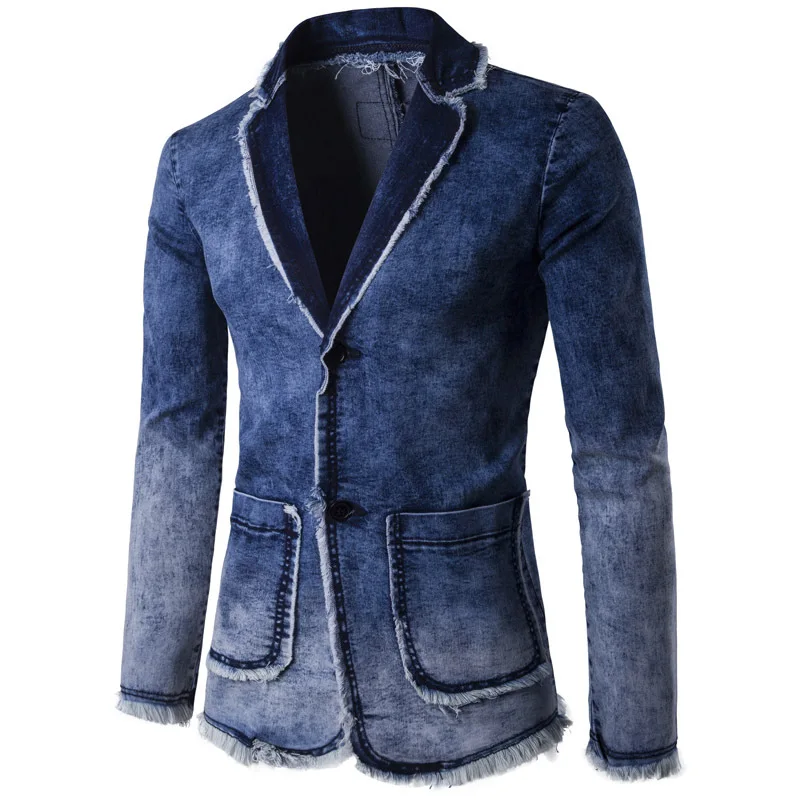 Весна и осень мужской Простой Модный повседневный отбеленный белый промытый джинсовый костюм куртка AL7768 - Цвет: blue