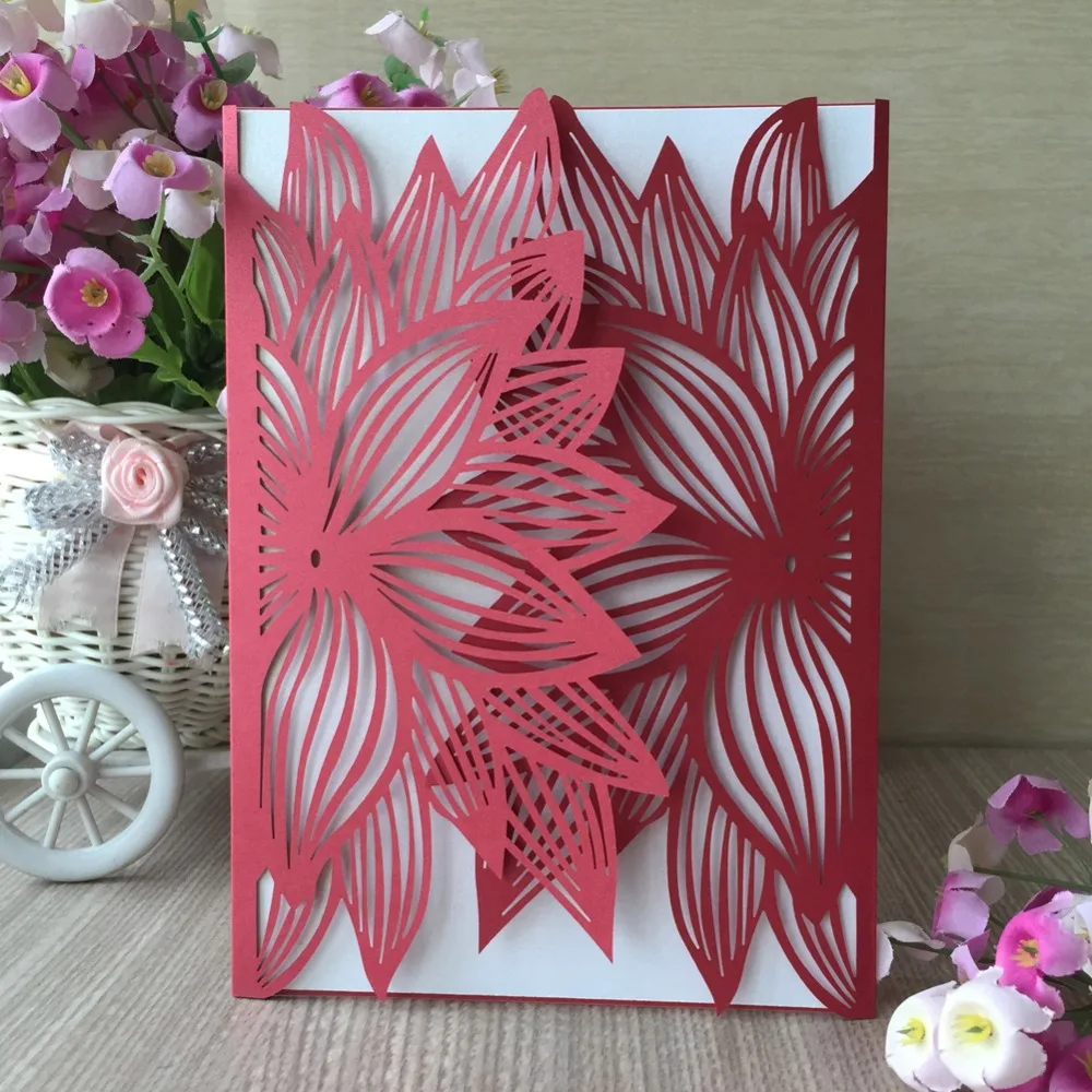 35 шт. красные, Вырезанные лазером красивый дизайн цветочный узор свадебные приглашения карты элегантное поздравление с днем рождения наборы открыток вечерние украшения