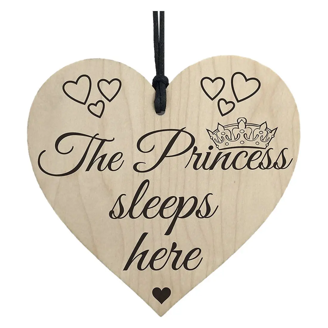 

The Princess Sleeps Here Wooden Hanging Heart Bedroom Plaque Girls Door Sign