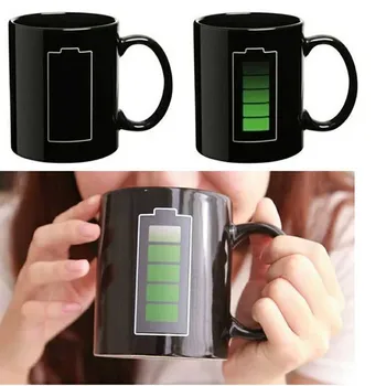 

2018 Newest Battery Style Coffee Mugs Ceramic cup Tea Milk Mug color changing hot cold warter bottle Heat Sensitive Cups