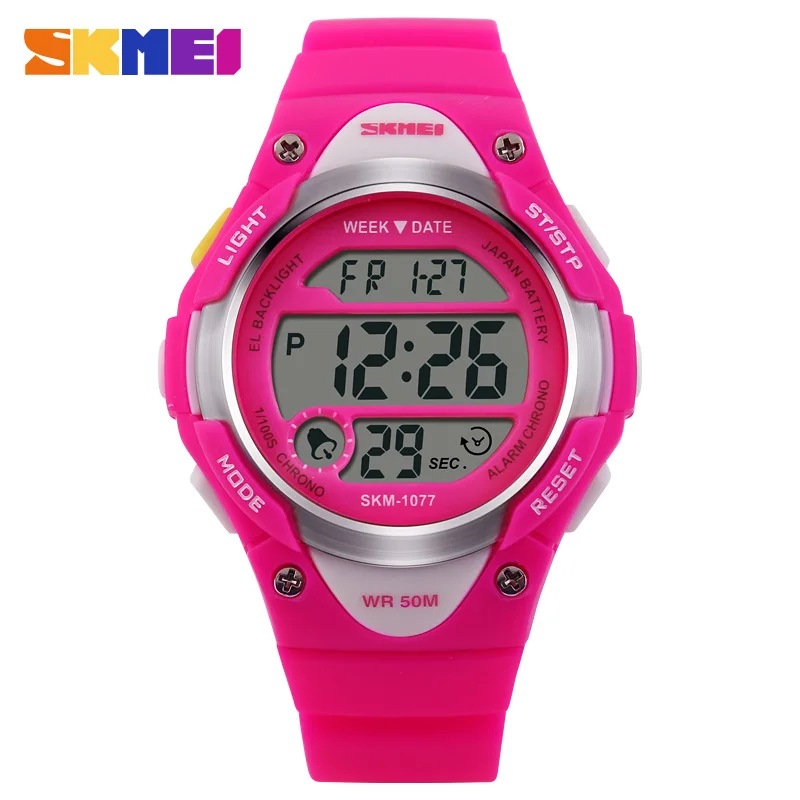 SKMEI Children Sports Watches Student Alarm Digital Watch Back Light Stopwatch 50m Waterproof Boys And Girls Clock 1077