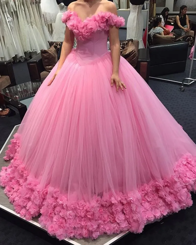 Элегантное бальное платье с открытыми плечами, свадебные платья, пышная юбка, украшенная вырезом и подолом, розовые тюлевые цветные свадебные платья