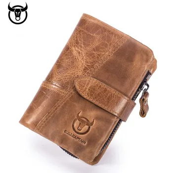 

Genuine Crazy Horse Leather Men Wallets Vintage Trifold Wallet Zip Coin Pocket Purse Cowhide Leather hasp Wallet For Mens