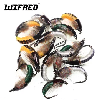 

Wifreo 12PCS Fly Fishing Nymph Scud Worm Fly Realistic Aritificial Insect Bait Lures with Hook Size 8 10 12