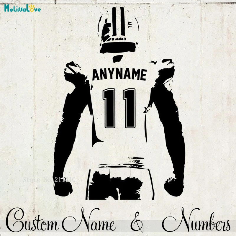 

Rugby Player Wall Sticker Custom Jersey Name and Number Decor Half Body American Football Player Vinyl Declas Boys Room YT1004