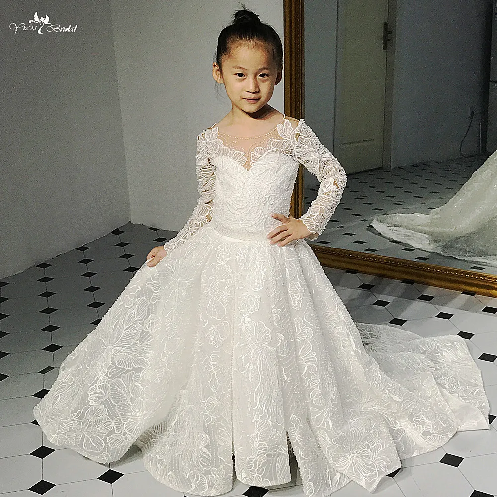 

FG11 Lace Flower Girl Dresses Long Sleeve Party Pageant Ball Gown For Kids