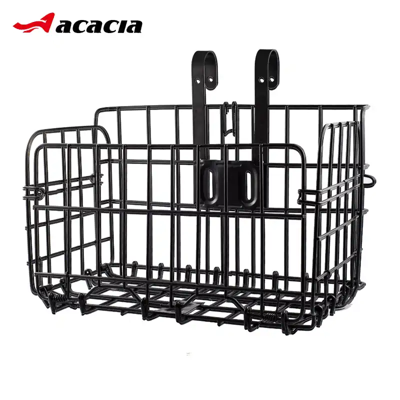 black metal bike basket