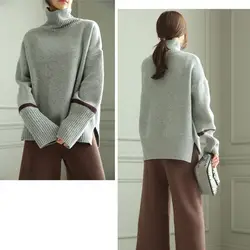 2019 новый осенне-зимний кашемировый шерстяной свитер женский свободный теплый толстый свитер с высоким воротником пуловер шерстяной