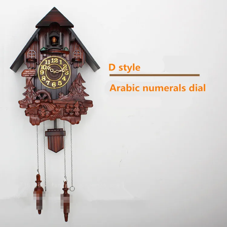 Европейские часы-колокольчик и светильник с ручными резными деревянными настенными часами - Цвет: D style