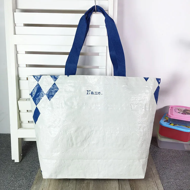 

Promotional reusable PP woven shopping tote bag with glossy finished available for custom