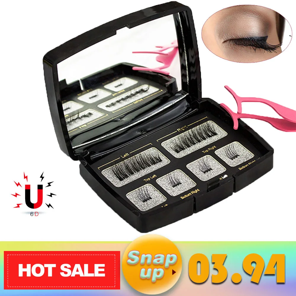 

Lashes Makeup Tools Magnetic Eyelashes 2 Magnets Handmade 3D Natural False Eyelashes for Extension with Tweezer Gift Box Mirror