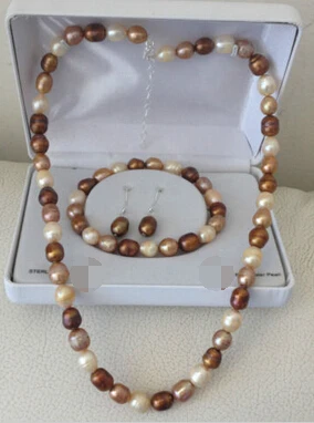 

huij 003815 3pc Set 7-8mm Pearl Necklace Bracelet Earring Freshwater Genuine