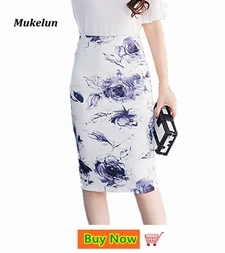S-3XL Женская юбка-карандаш с цветочным принтом и высокой талией летняя Женская Офисная облегающая юбка с принтом Женская эластичная Рабочая Юбка