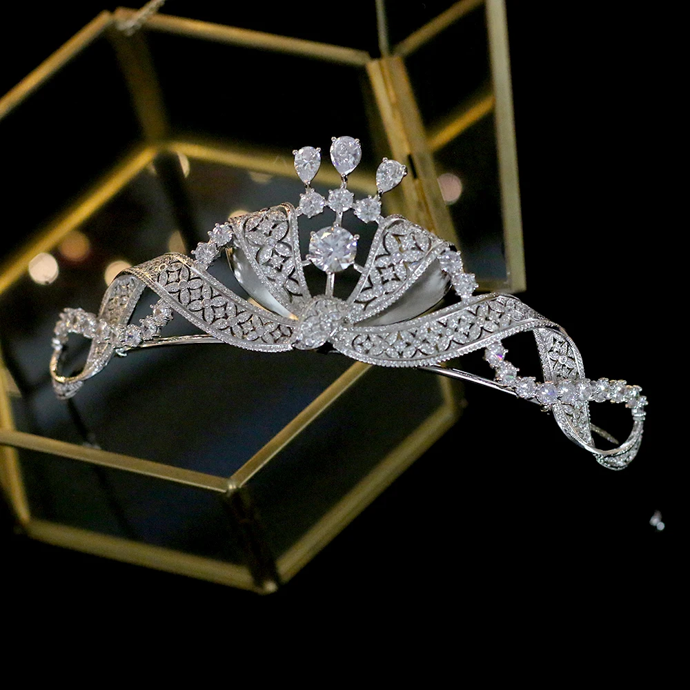 Новая блестящая Свадебная Ювелирная диадема тиара головная повязка с элегантным кристаллом циркония женский головной убор и чемпионат парад Вечерние
