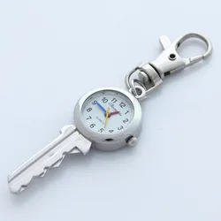 Elegant Crystal Key Style Pocket Pendant Key Ring Chain Quartz Dress Watch with Gift Bag (Silver)