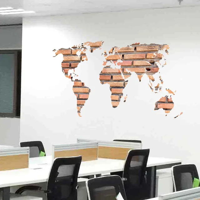 Pierre Brique Carte Du Monde Sticker Mural Bureau Art Fond Pegatinas