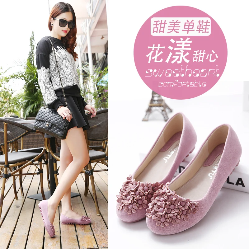 

2017 in the Spring and Autumn Flowers Frosted Doug Women Flat Shoes with Flat Shoes Low Help Mother Leisure Shoes Wet