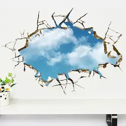 Рваные 3D Blue sky Cloud стены наклейки гостиных Спальня украшения наклейки пейзаж False windows home decor наклейки