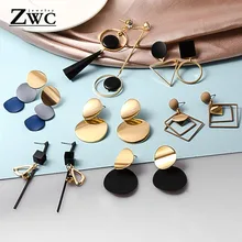 ZWC, Модные Винтажные акриловые массивные металлические Висячие серьги для женщин, геометрические уникальные золотые Висячие серьги, ювелирное изделие