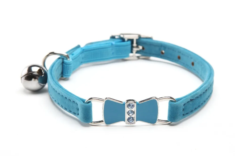 

Free Shipping wholesale 12pcs/lot Bling Bow Enamel crystal Cat Collar with Safety Elastic Belt & Bell pet products for cats
