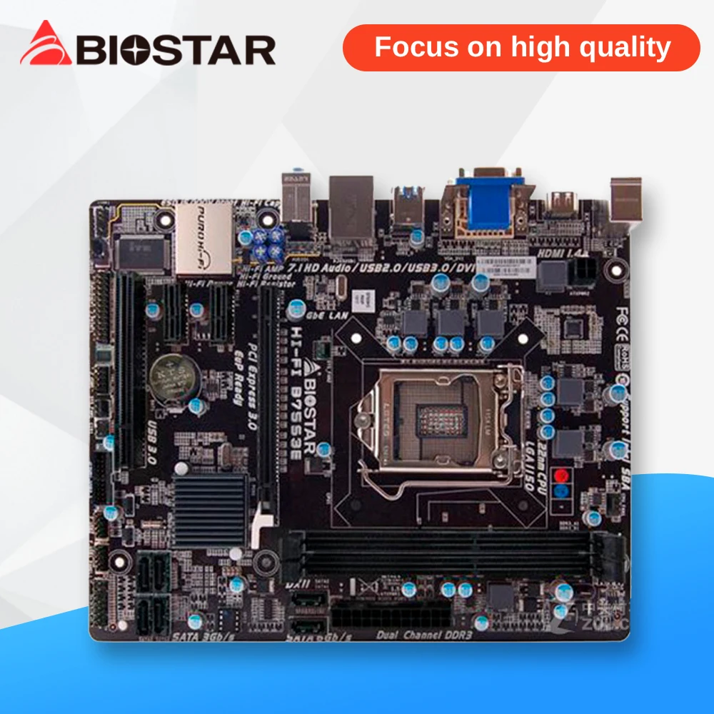 

BIOSTAR Hi-Fi B75S3E Desktop Motherboard B75 LGA 1155 i7 i5 i3 DDR3 16G SATA3 USB3.0 Micro-ATX