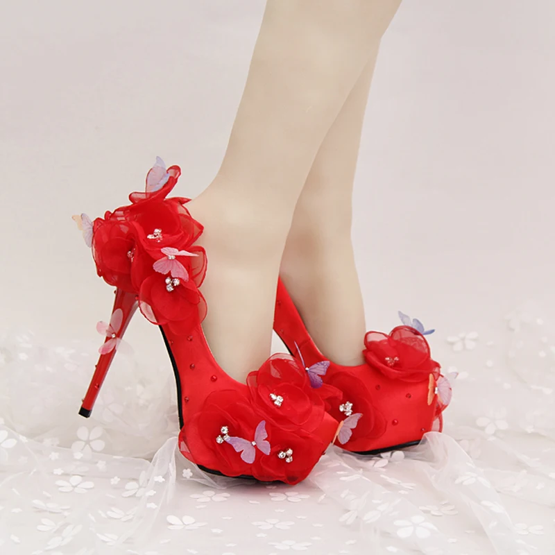 Red Wedding Shoes Beautiful Flower and 