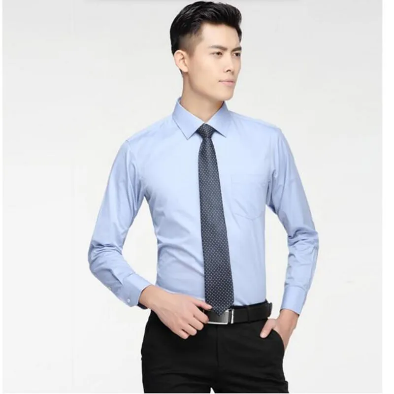 Высокое качество Мужские рубашки лацкан костюм футболка с длинными рукавами пользовательские чистый цвет деловые мужские рубашки Office