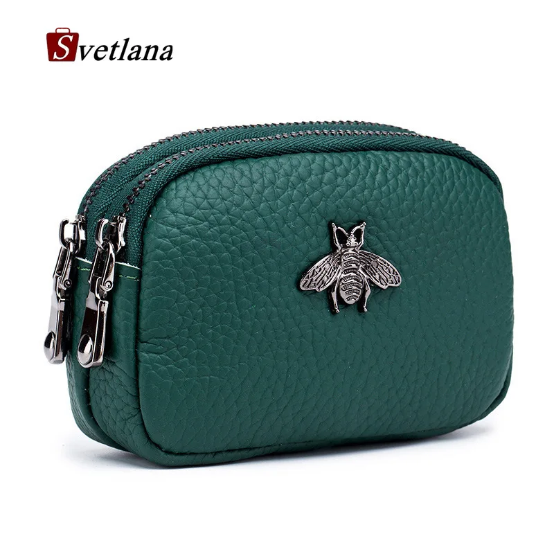 

Luxury Brand Wallets Designer Purse Female Genuine Leather Wallet Double Zipper Coin Pocket Purse Women Wallet Bee Card Holder