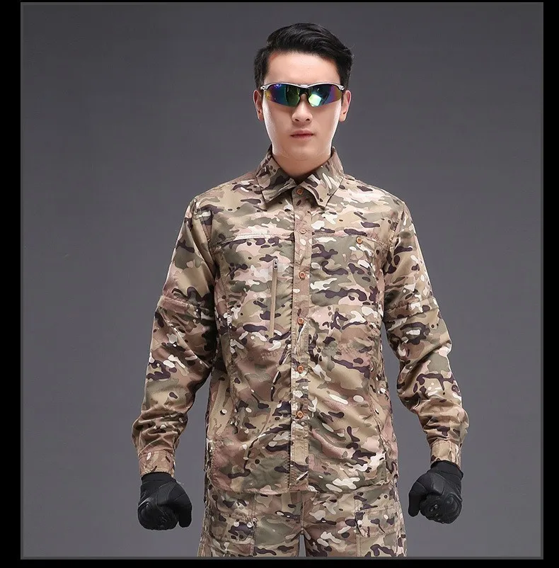Мужские Военные Тактические камуфляжные быстросохнущие походные альпинистские рубашки в охотничьем стиле, весенне-летняя одежда с длинными рукавами, спортивная одежда для улицы