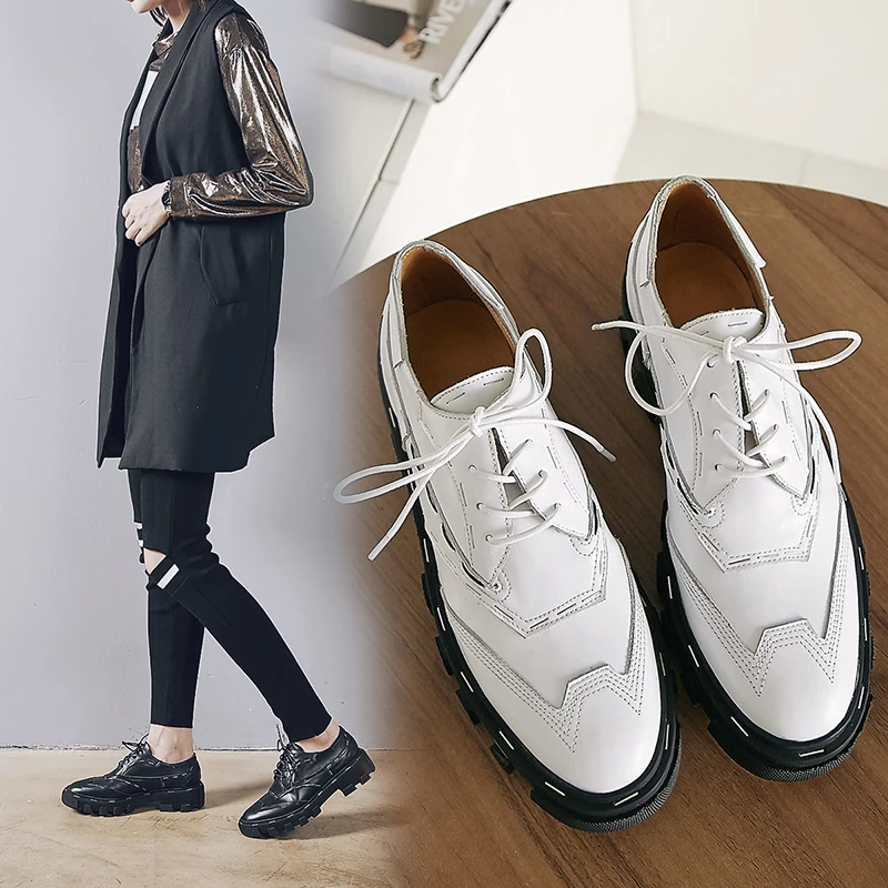 

LAPOLAKA Hot Sale Brand New Genuine Cow Leather Pigskin Shoes Woman Fashion Lace Up Oxford Women Shoes Flats