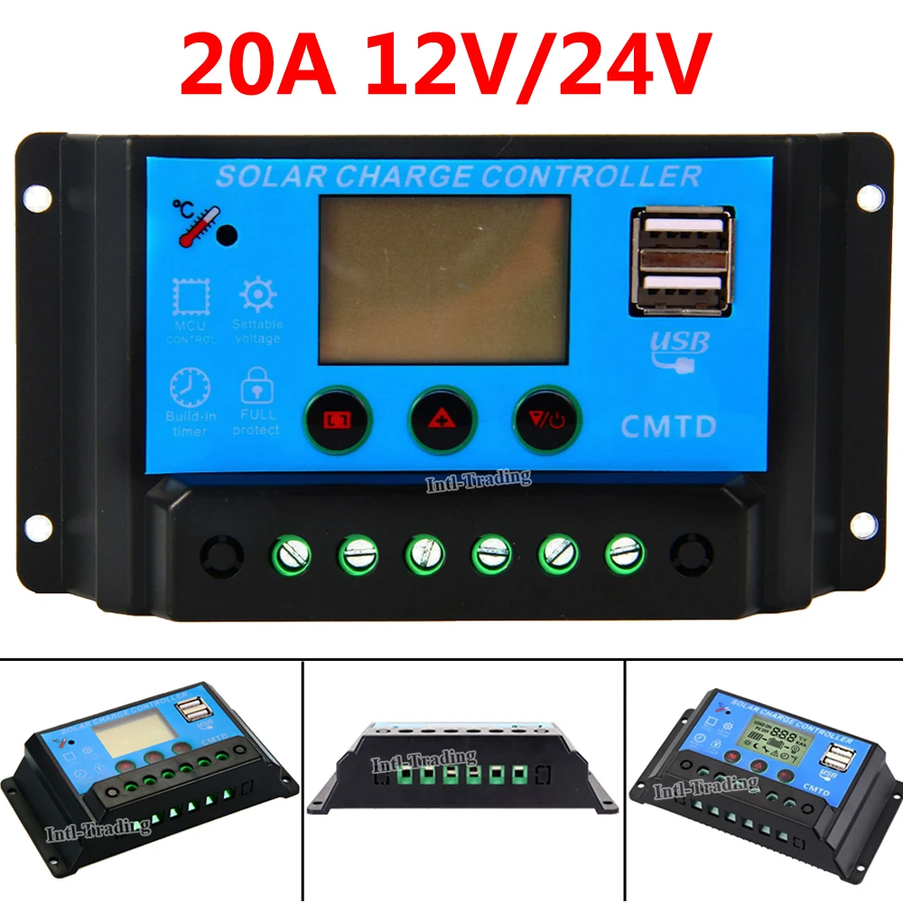 20A 12 V/24 V Авто ШИМ контроллер зарядки панели двойной USB 5 V внешний аккумулятор регулятор с цифровым ЖК-дисплей Экран для Приспособления