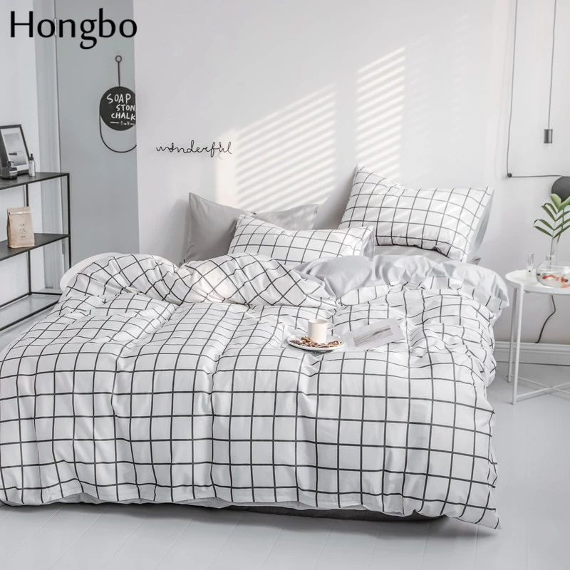 Hongbo Home Textile White Gray Grid Bedding Sets Kid Teen Boys Cotton Duvet Cover Pillowcase Bed Sheet Girl Adult Bedclothes Duvet Cover Aliexpress