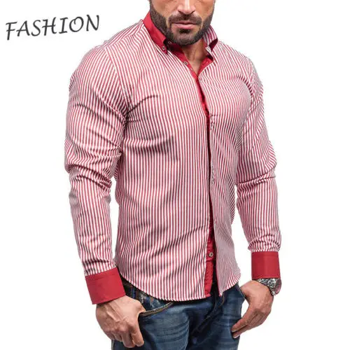 Мужской формальный деловой модная Клубная одежда с длинным рукавом Полосатые рубашки верхняя одежда