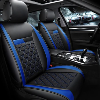 

Water-proof PU Leather Automobile Seat Cover 5 Seats Full Set Adjustable Rear Bench fits Most Cars Blue Beige