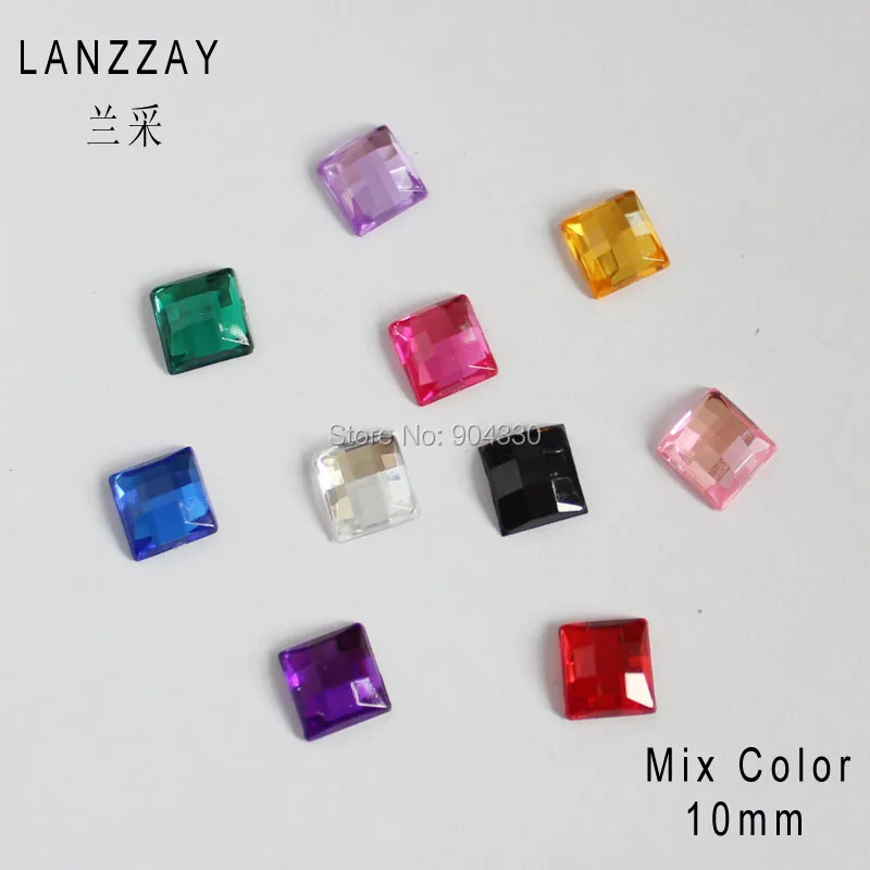 

Free Shipping LANZZAY 200pcs Mix Colors 10MM Square Acrylic Diamond Flatback Rhinestone Scrapbook Jewelry Garment DIY Decoration