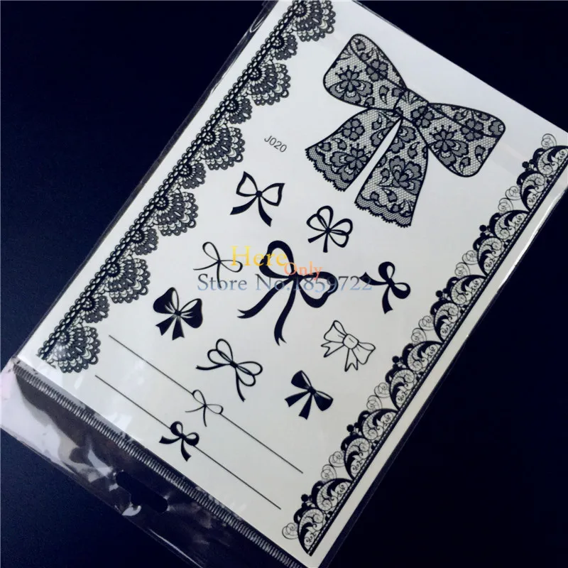 

1PC Black Ink Lace Design Women Henna Tattoo Sticker HBJ020 Bow Bowknot Design Waterproof Temporary Tattoo For Sexy Girls Ladies