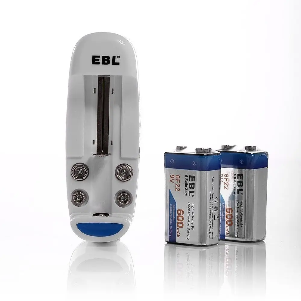 EBL 2 шт 600 mAh 9 v аккумуляторная батарея + 18650 зарядное устройство для 6F22 AA AAA Ni MH CD