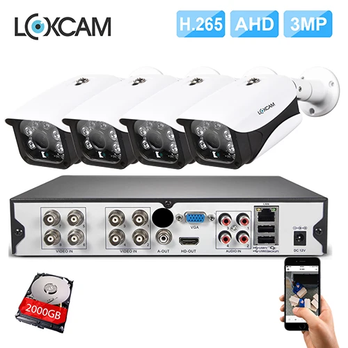 LOXCAM H.265+ 8CH 4MP DVR Системы 8x3 Мп 2048x1536p IP66 Открытый водонепроницаемый Камера комплект безопасности видеонаблюдение Системы HDMI P2P - Цвет: 8CH DVR x 4 Camera