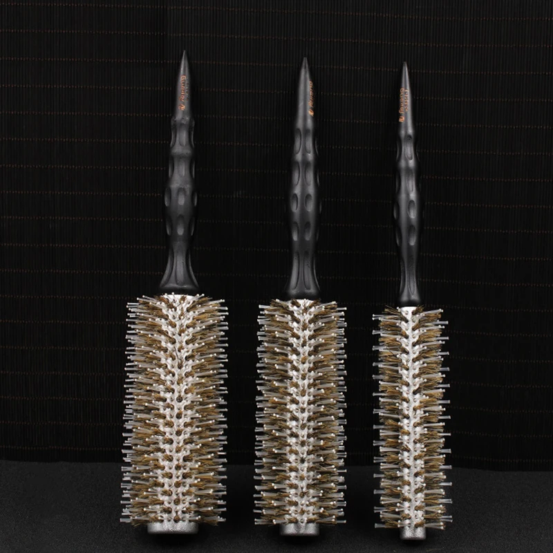 

3pcs/set 3 Sizes Boar Bristle Hair Roller Combs Aluminium Body Woolden Handle Anti-static Curling Hairbrush Round Brush Set 1315