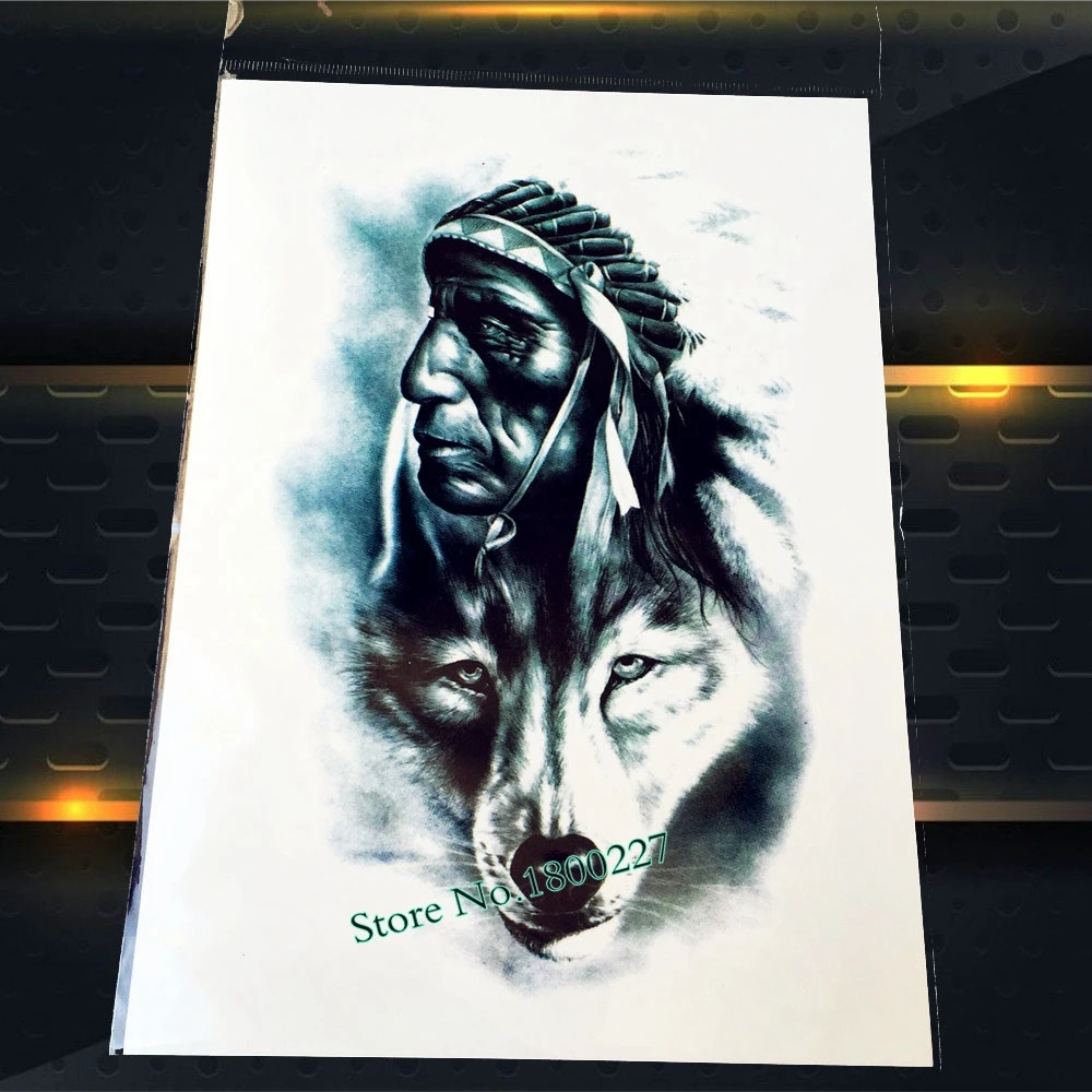 Водостойкая тату наклейка волк с розой 21 х15 см|fashion tatoo|arm tatoostatoo body art |