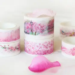 Романтическая акварель Cherry Blossom Сакура шоу бумага Декоративные из рисовой бумаги клейкие ленты Diy Скрапбукинг маскирования клейкие ленты