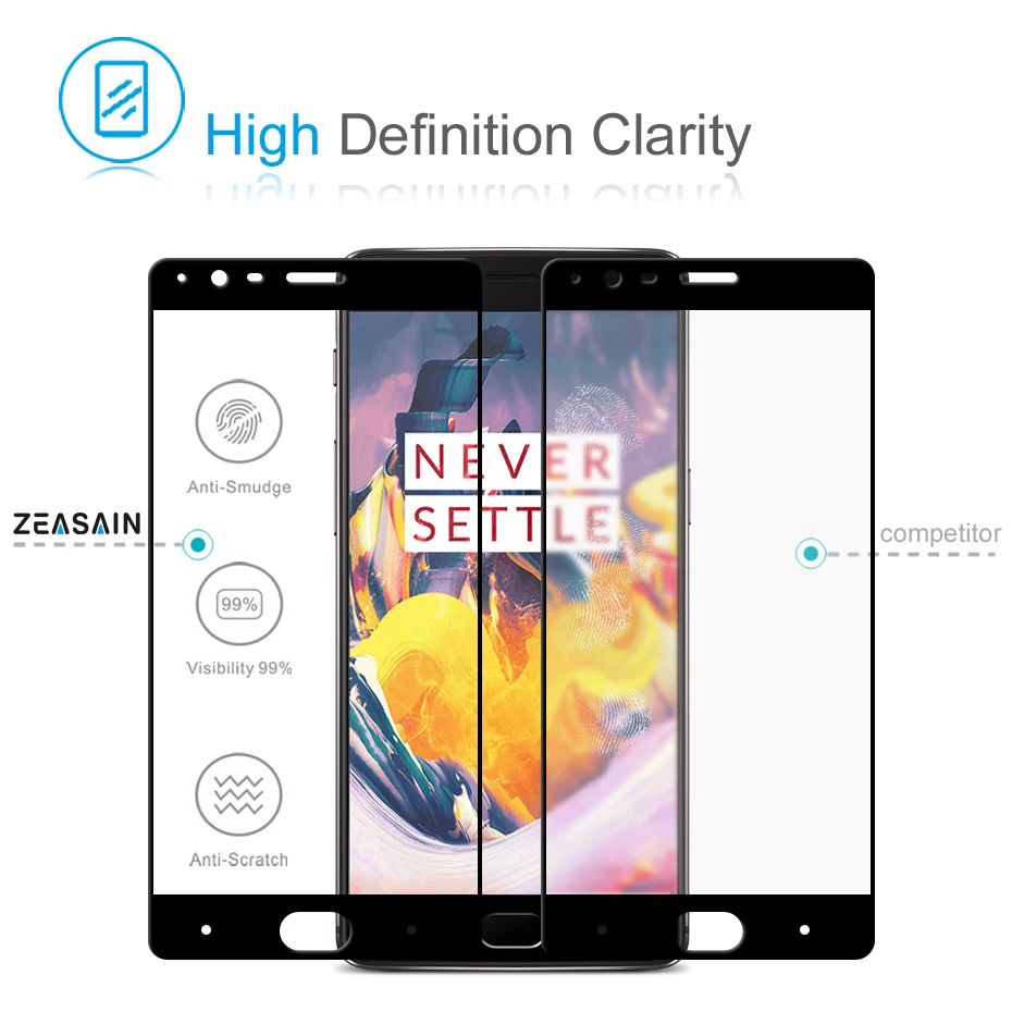 ZEASAIN полное покрытие экрана протектор Закаленное стекло для OnePlus 3 3T три OnePlus3 OnePlus3T One Plus 1+ 3 1+ 3T пленка