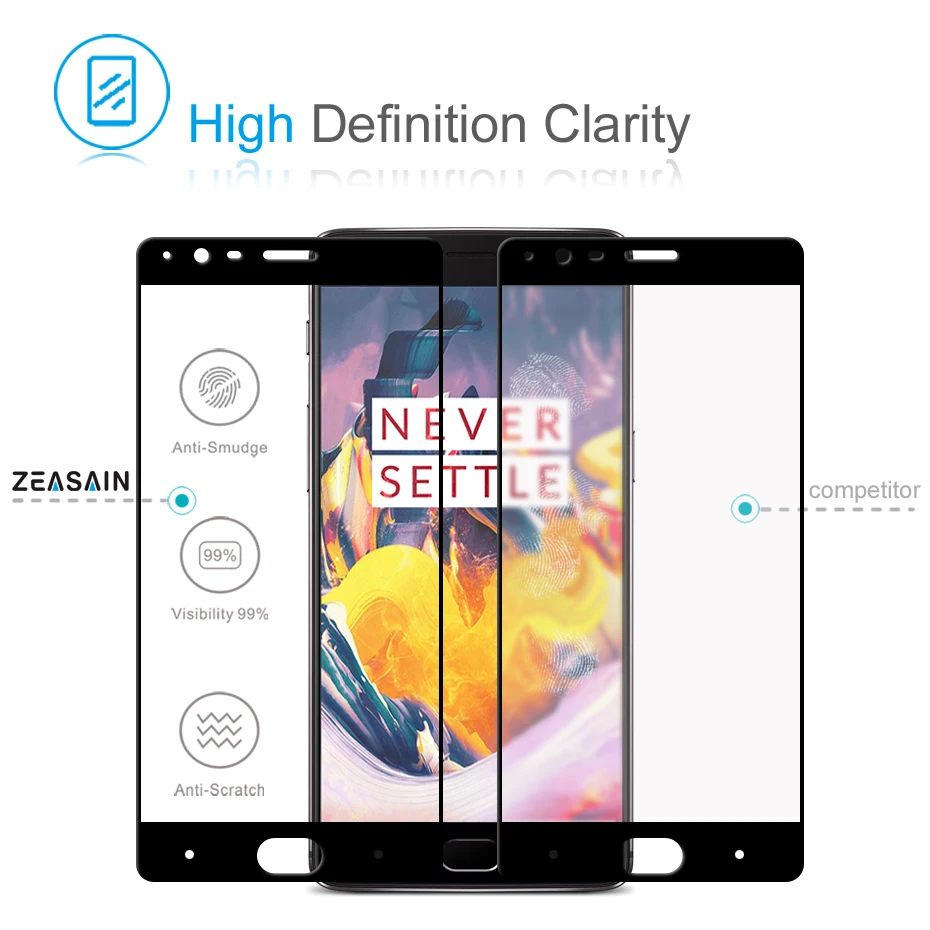 Original ZEASAIN Full Cover Screen Protector Tempered Glass for OnePlus 3 3T Three OnePlus3 OnePlus3T One Plus 1+3 1+3T Film (3)