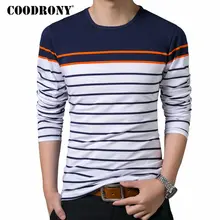 COODRONY Футболка мужская брендовая одежда осень новая футболка с длинным рукавом Мужская хлопковая футболка Homme Повседневная полосатая футболка с круглым вырезом 8613