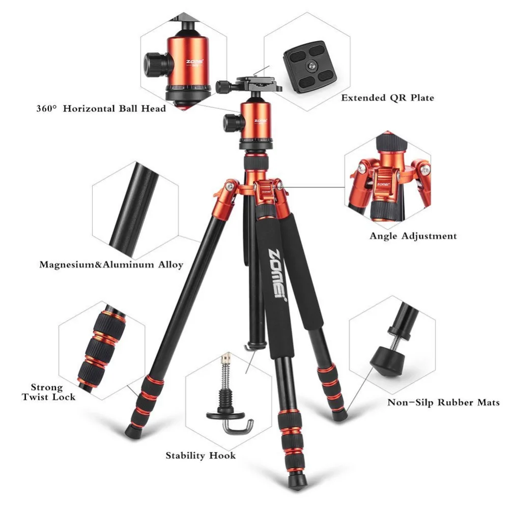  Zomei Z818 Heavy Duty Professional Portable Magnesium Aluminium Travel Tripod Stand Monopod for Dig