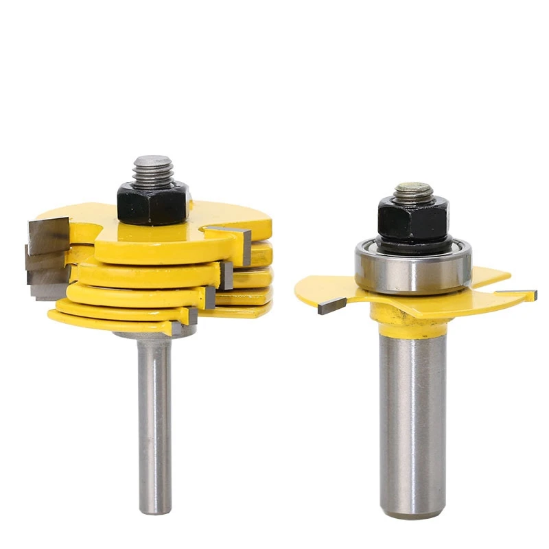 

2Pc 6 Piece Slot Cutter 3 Wing Router Bit Set Woodworking Chisel Cutter Tool- 1/2"& 1/4" Shank Tenon Cutter for Woodworking Tool