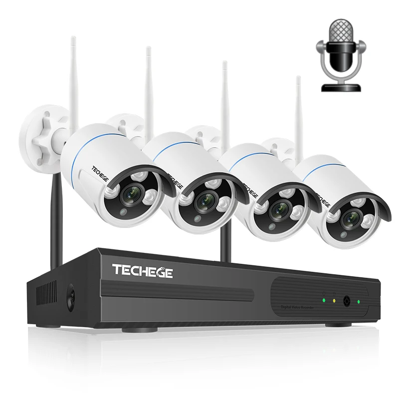 Techege 4CH Беспроводная система видеонаблюдения H.265 аудио запись 2MP 4CH NVR комплект Водонепроницаемый Открытый детектор движения комплект видеонаблюдения - Цвет: 4CH NVR 4 White Cam