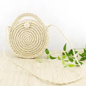 

New retro straw bag women's boho style fashion shoulder bag hand-woven lower body rattan beach bag