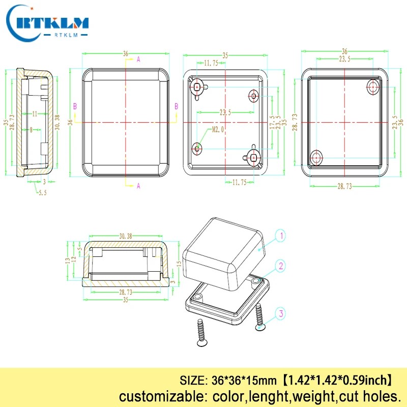 Небольшой корпус для электроники abs пластиковый чехол для проекта распределительная коробка переключатель коробка DIY Пластиковый корпус для PCB рабочего стола коробка 36*36*15 мм