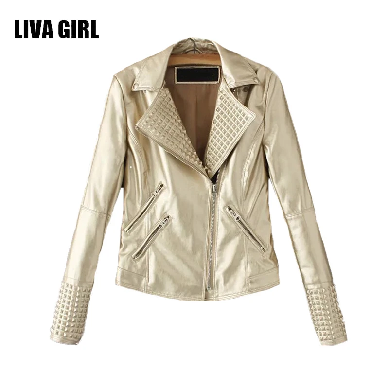 2017 faux leather jacket women Zipper punk rock cool